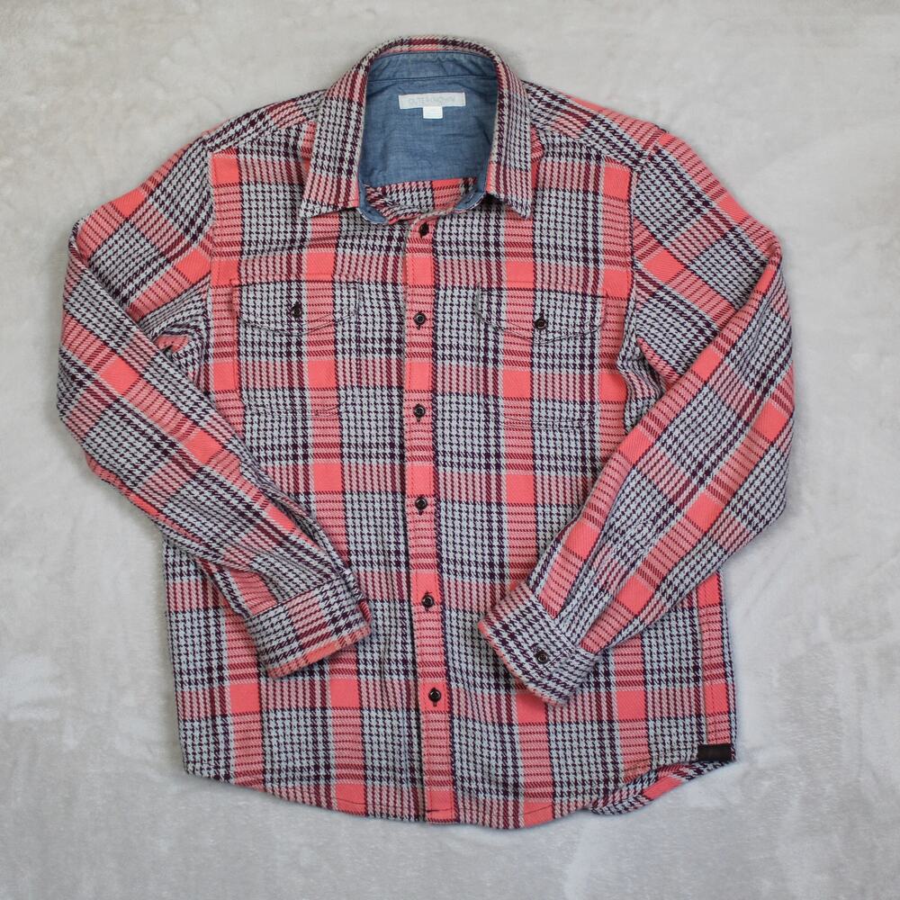 Outerknown Blanket Shirt Mens Large Red Gray Plaid Organic Cotton Heavy Outdoor